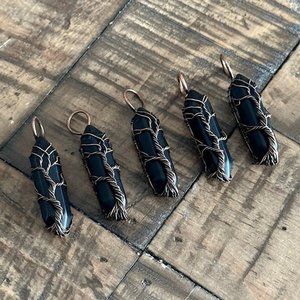 Black Agate Tree of Life Wire Wrapped Pendant - Natural Gemstone Crystal